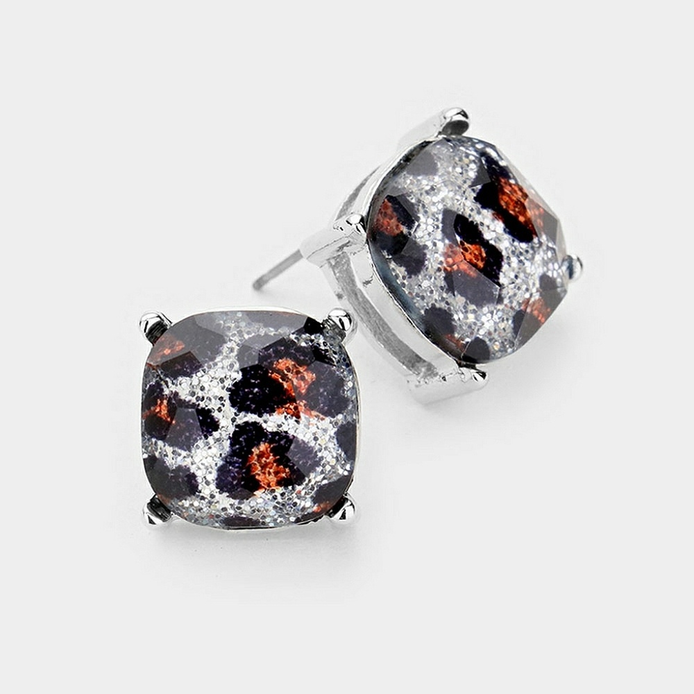 Silver Black Square Stud Fashion Jewelry Earrings